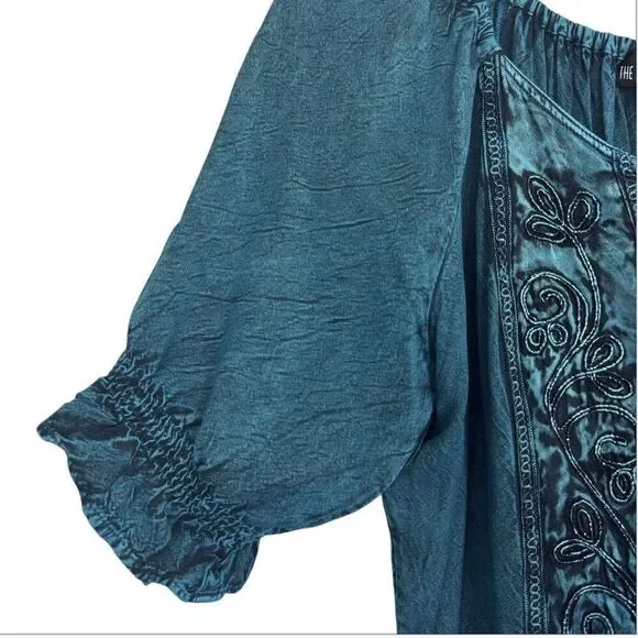 Pyramid Collection Embroidered Renaissance Maxi Dress Size L Blue Bust Tie Goth - Picture 8 of 11